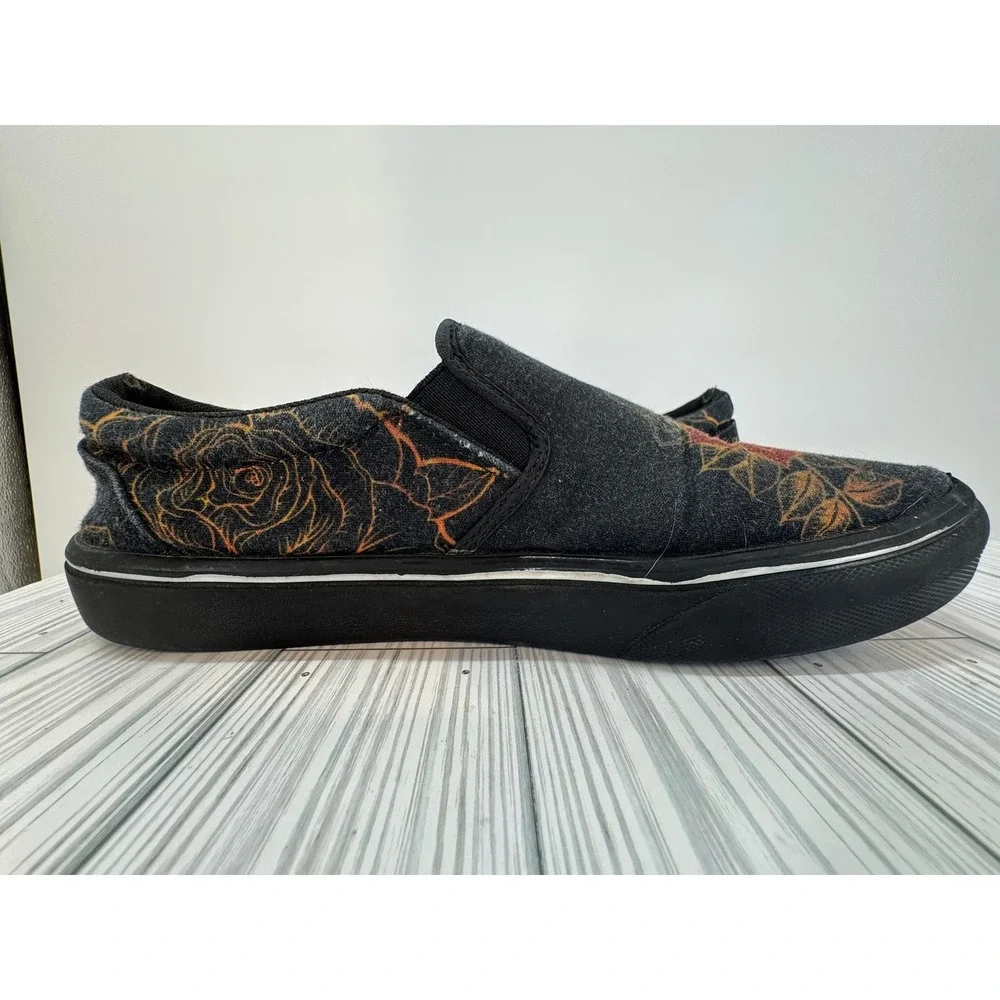 RAAD Men's Floral Slip On Shoes Black Floral Rose Graphic Casual Comfort Size 9M